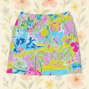 Lilly Pulitzer Mini Skirt Size 2 Bright Beach Print Cotton Preppy White Label